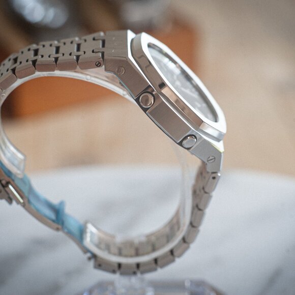 (Brand New) Casio G-Shock GA-2100 Full Mod Stainless Steel with Blue Waffle Face - Picture 4 of 17